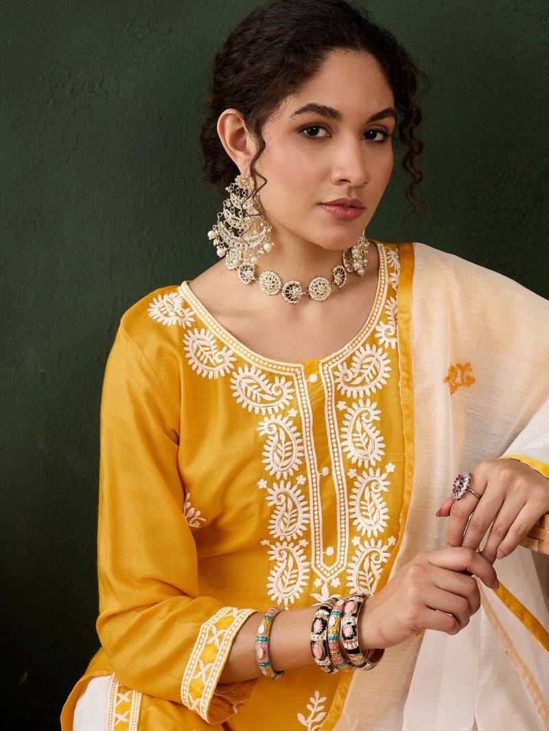 Color Set 8501 Chikankari Fancy Kurti Bottom With Dupatta Collection