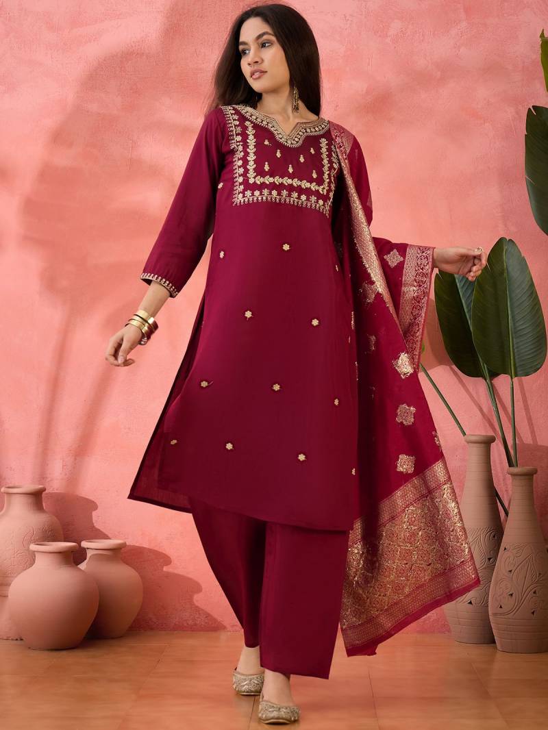 Color Set Roman Silk Kurti Bottom With Dupatta