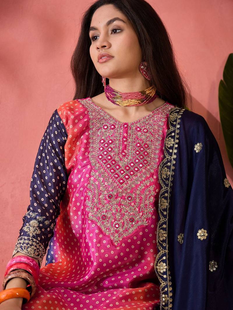 Color Set 8505 Chinon Silk Designer Kurti Bottom With Dupatta