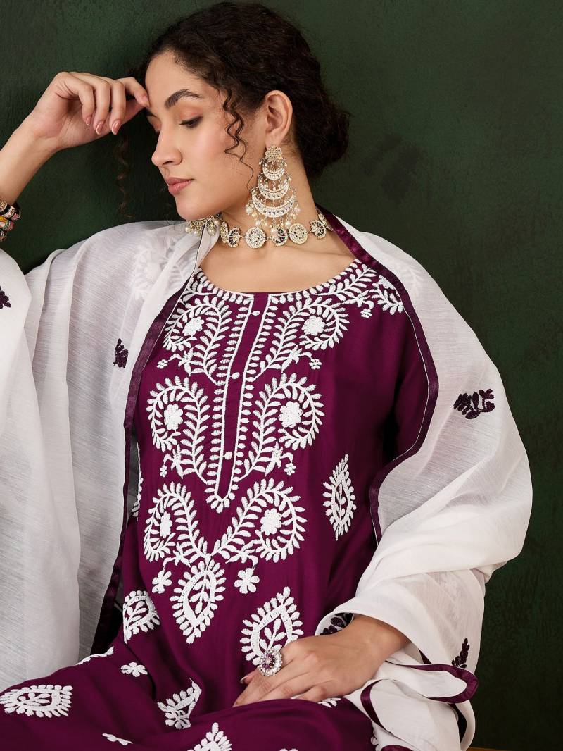 Color Set 8502 Chikankari Kurti Bottom With Dupatta Collection