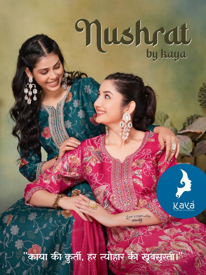 Kaya Nushrat Vertican Fancy Printed Kurti Pant With Dupatta Collection