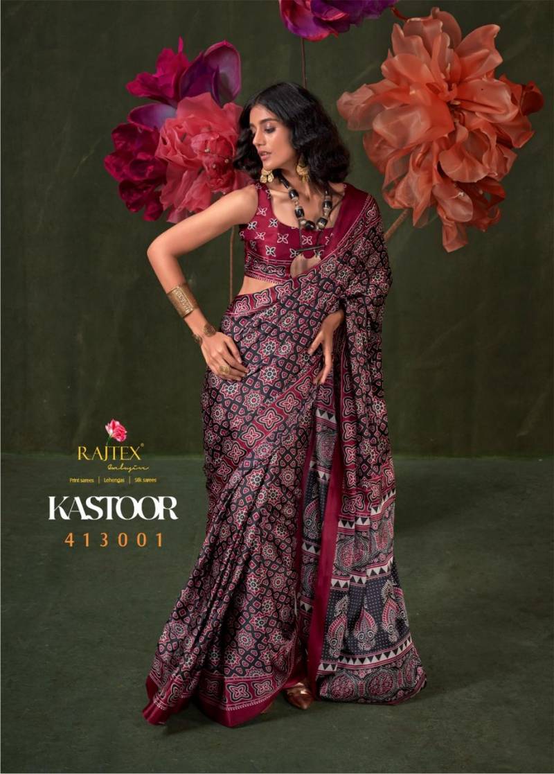 Rajtex Kastoor Satin Crepe Ajrakh Sarees Collection