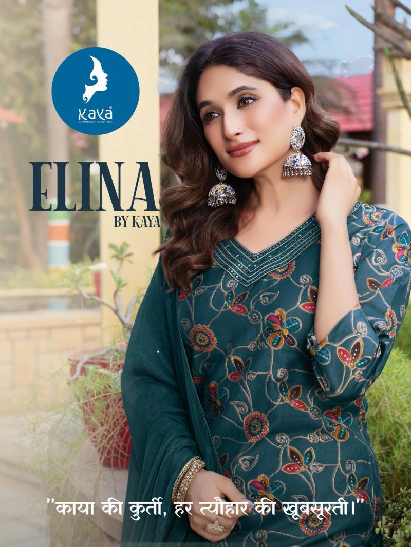 Kaya Elina Vertican Printed Kurti Pant With Dupatta Collection