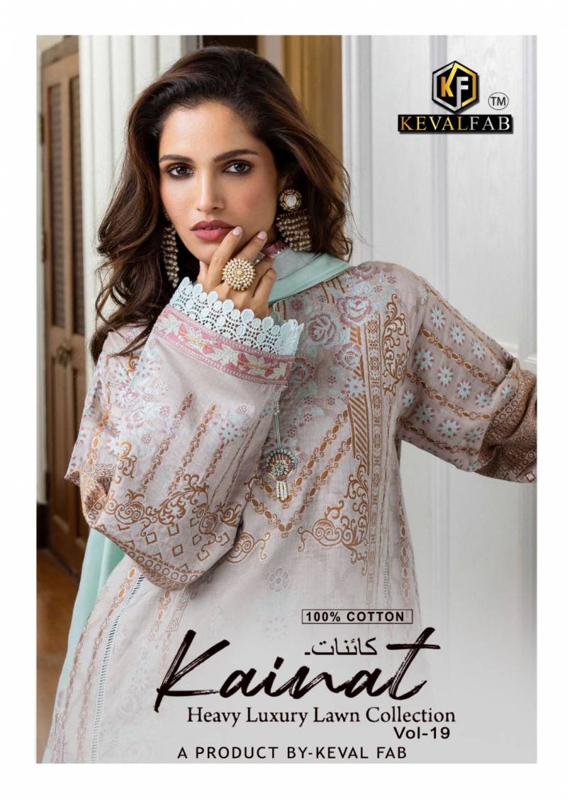 Keval Kainat Vol 19 Heavy Luxury Lawn Collection Cotton Dress Material