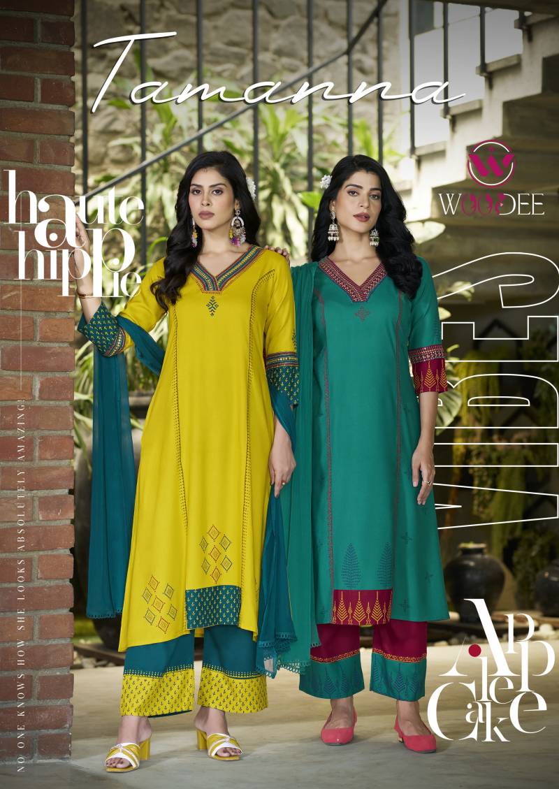 Woodee Tamanna Thread Work Kurti Pant With Dupatta Collection