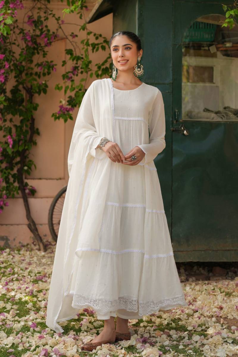 Tanyaa P 224 Mul Cotton Anarkali Kurti Bottom With Dupatta