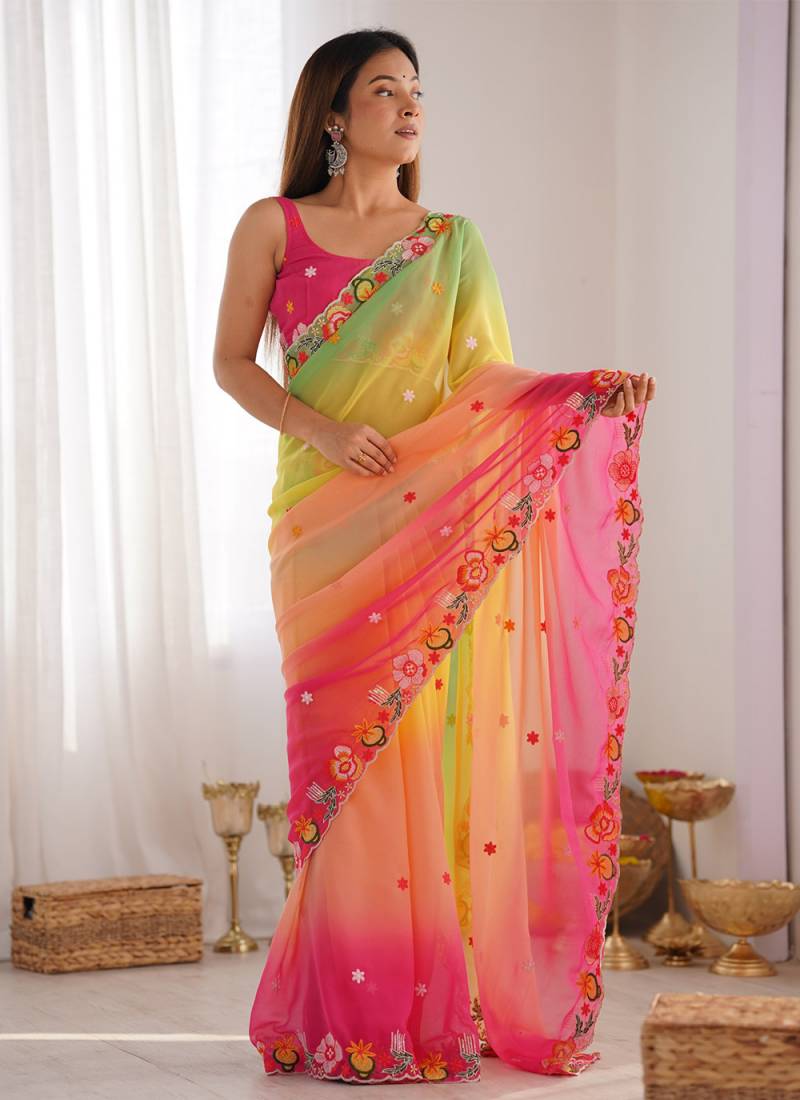 Kc 838 Georgette Designer Embroidered Saree Collection