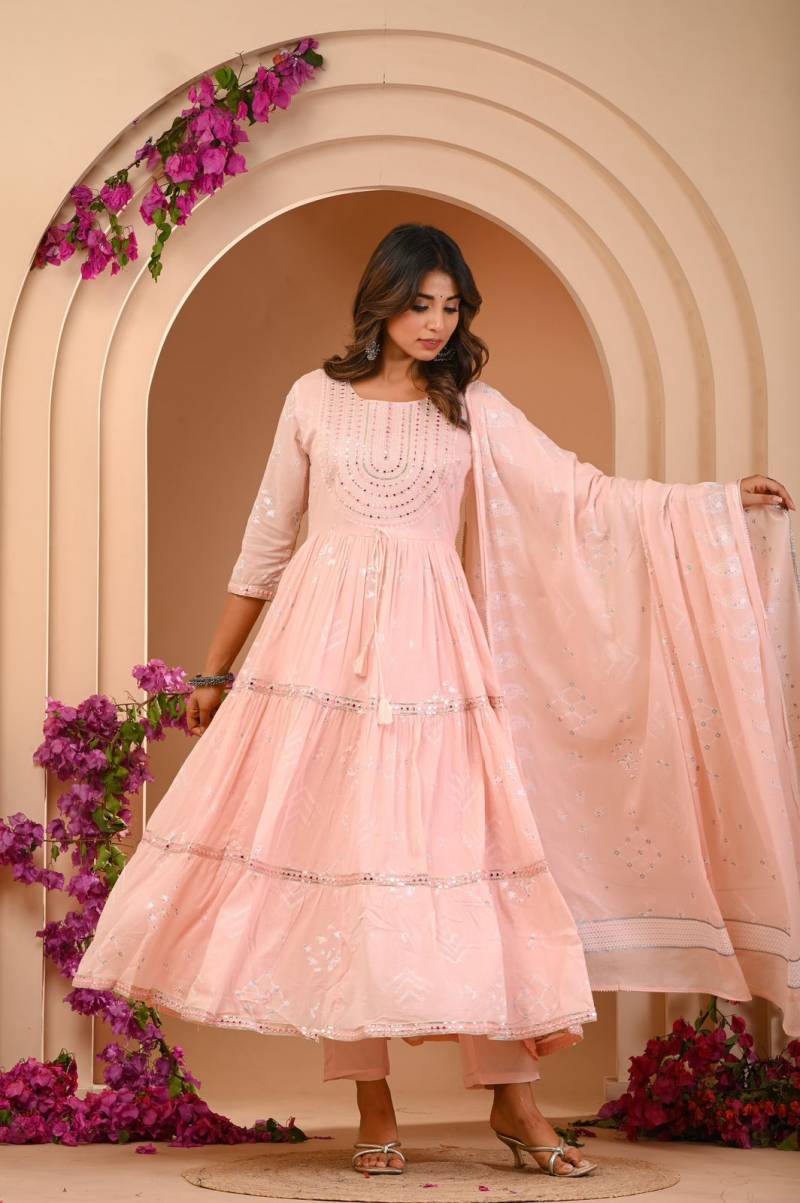 Tanyaa P 222 Mul Cotton Anarkali Kurti Pant With Dupatta
