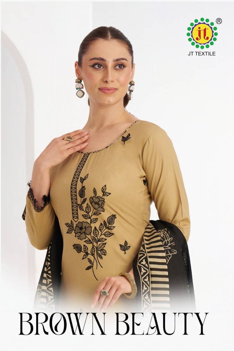 Jt Brown Beauty Embroidered Dress Material Collection