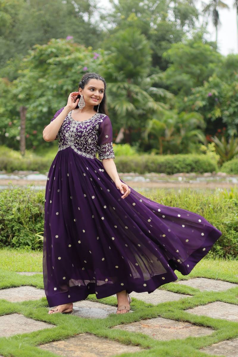 Sn 2066 67 Geogette Embroidered Designer Gowns Collection