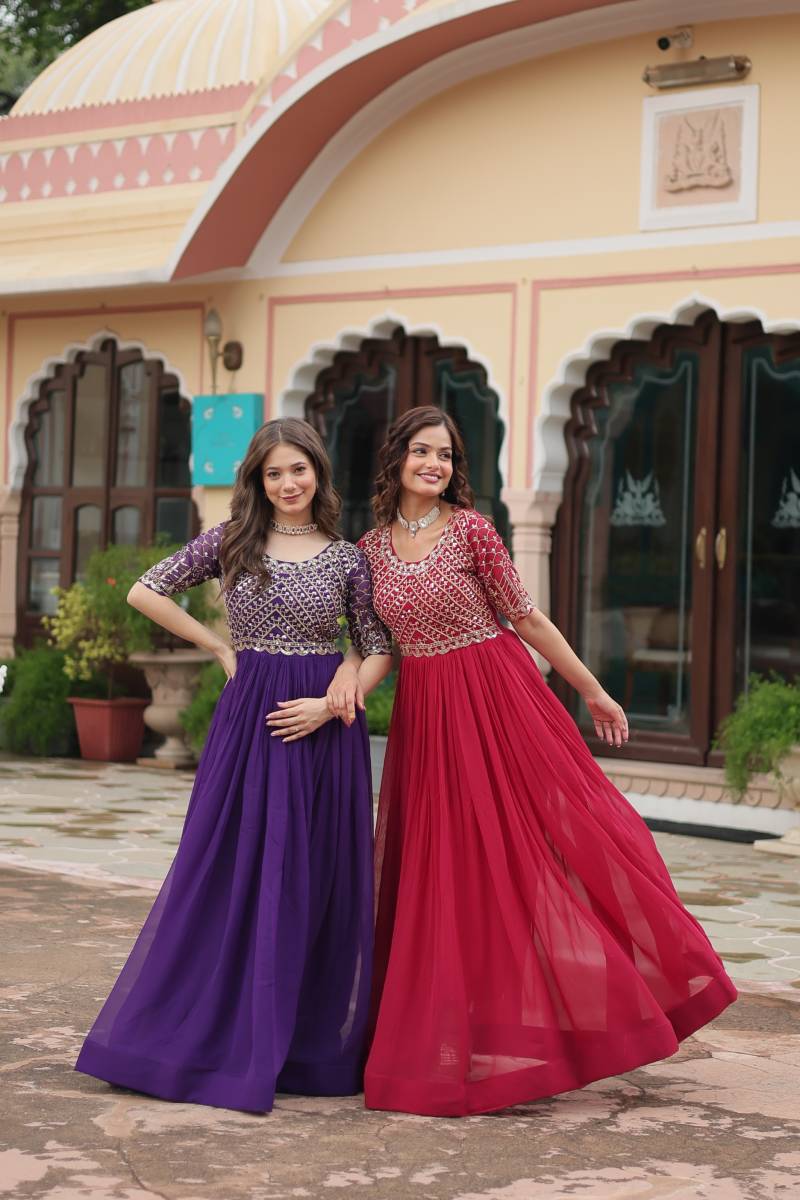 Sn 2063 Designer Georgette Embroidered Gowns Collection