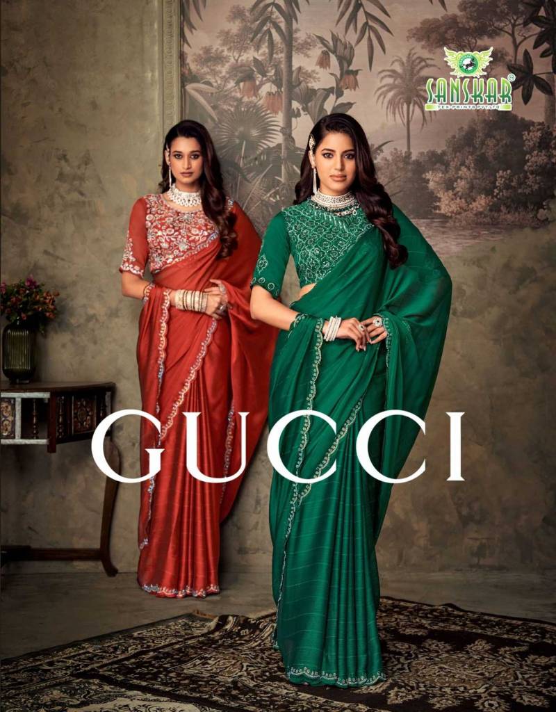 Sanskar Gucci Chiffon Embroidery Designer Saree Collection