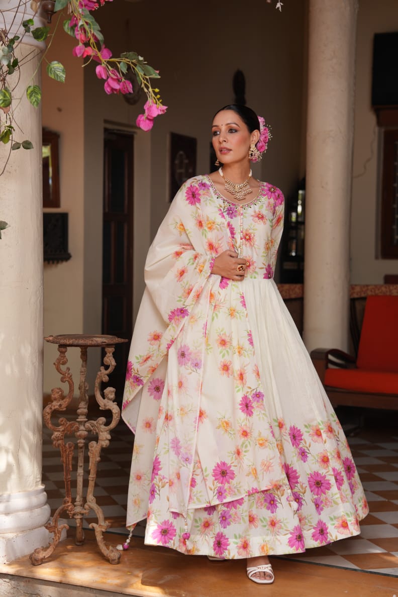 Tanyaa P 251 Cotton Handwork Anarkali Kurti Pant With Dupatta