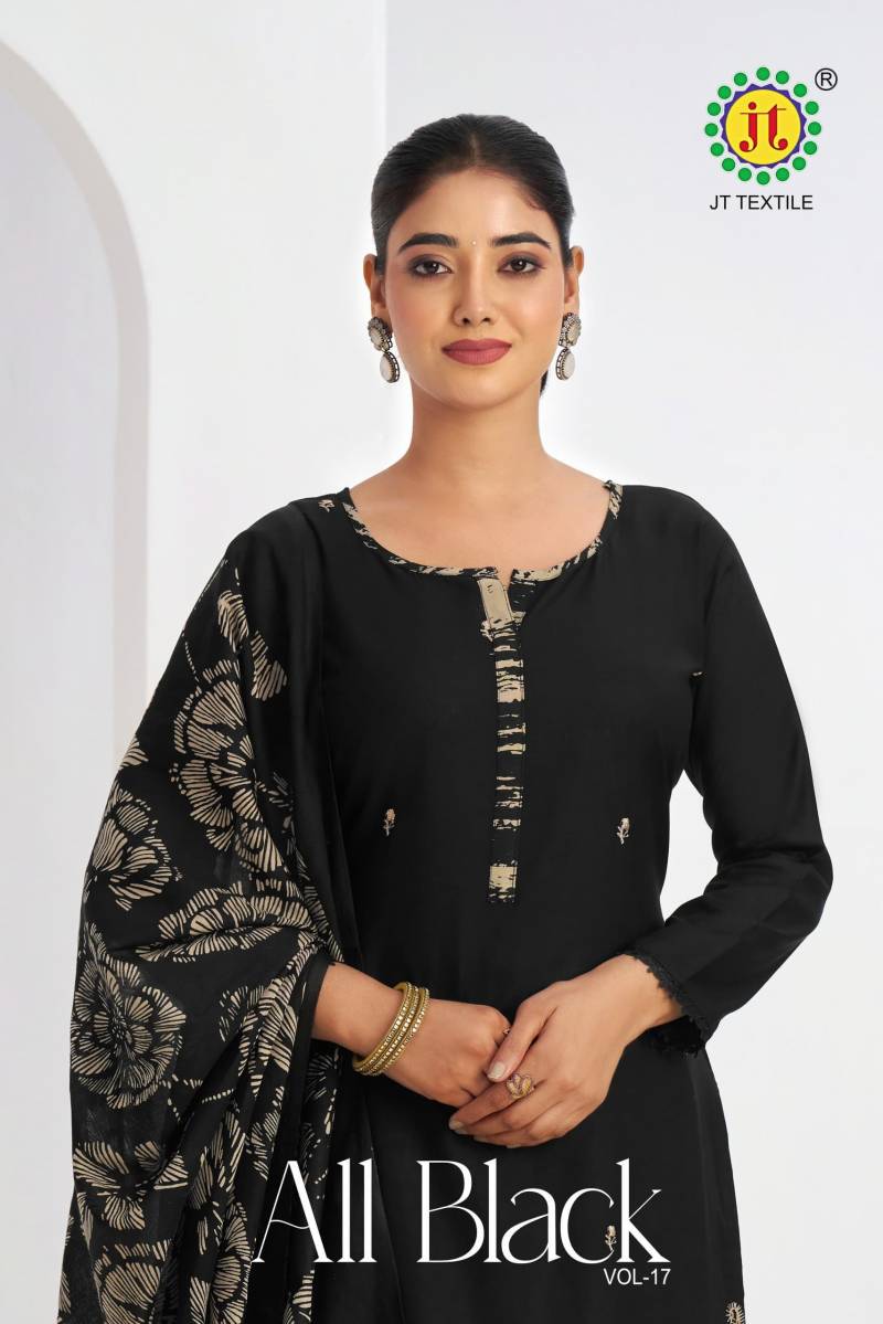 Jt All Black Vol 17 Embroidered Dress Material Collection