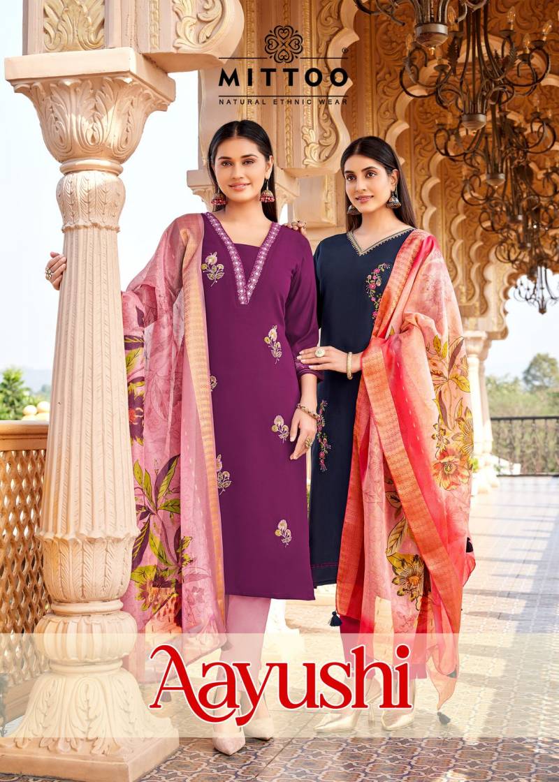 Mittoo Aayushi Silk Festive Wear Kurti Bottom With Dupatta Collection