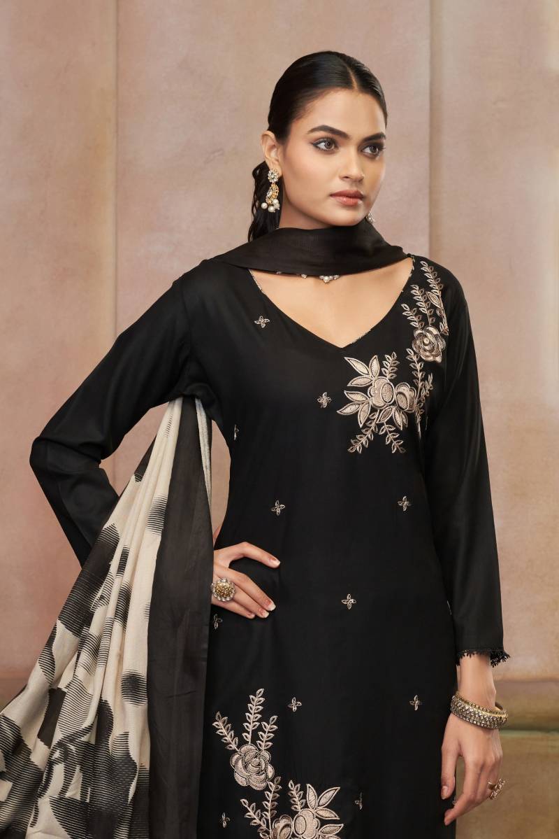 Jt All Black Vol 18 Embroidered Dress Material Collection