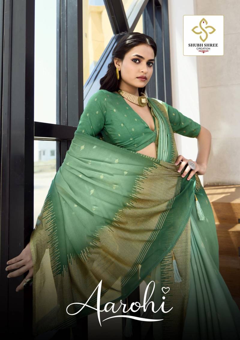 Shubh Shree Aarohi Dull Moss Printed Saree Collection