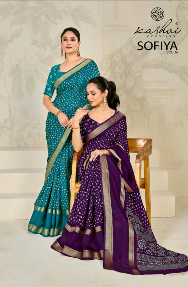 Kashvi Sofiya Vol 16 Bandhani Style Zari Border Saree Collection