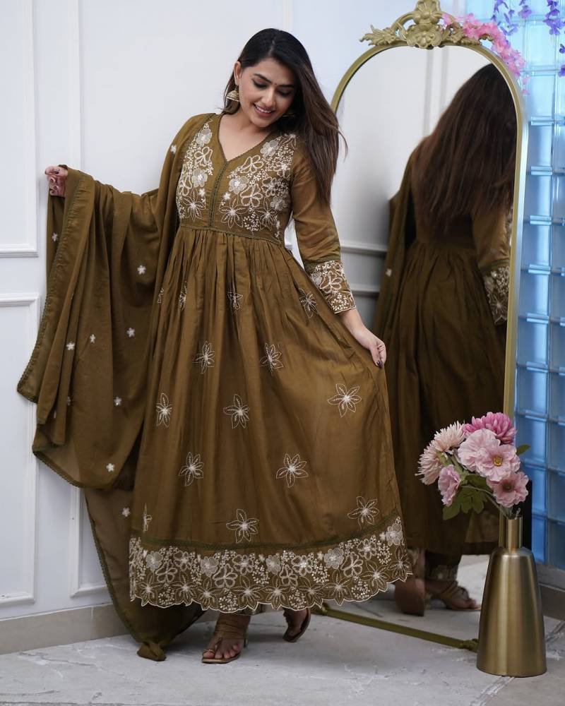 Laxsapna 01 Cotton Silk Long Kurti Bottom With Dupatta