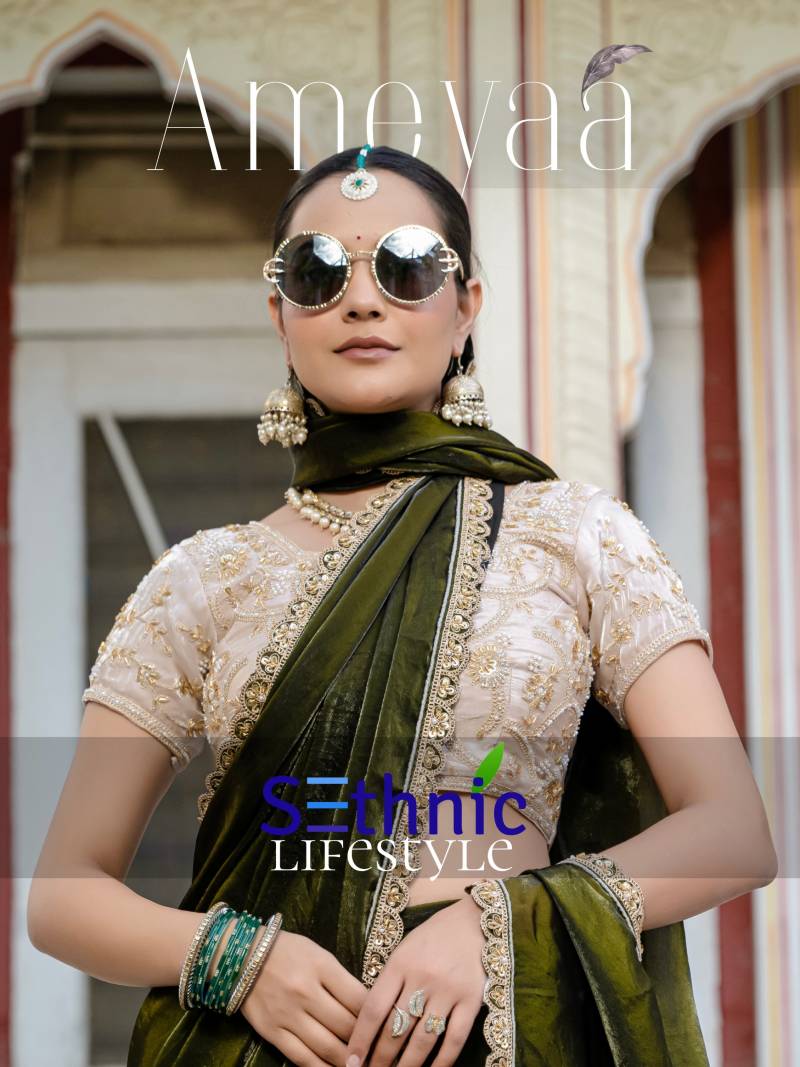 Sethnic Ameyaa Velvet Lustre Lace Designer Saree Collection