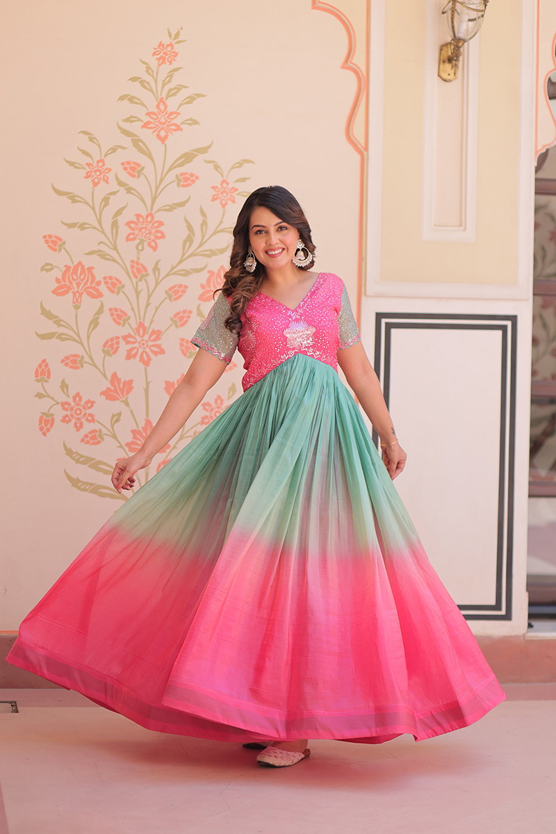JF 2482 Silk Crush Festive Wear Readymade Gowns Collection