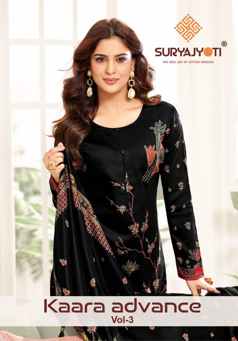 SuryaJyoti Kaara Advance Vol 3 Jam Satin Printed Dress Material Collection