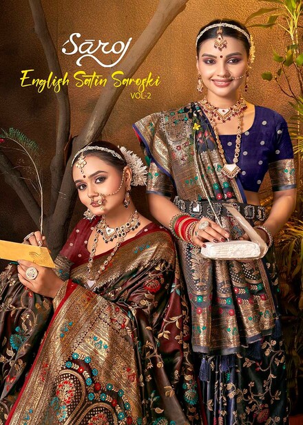 Saroj English Satin Saroski Vol 2 Traditional Wear Silk Saree Collection