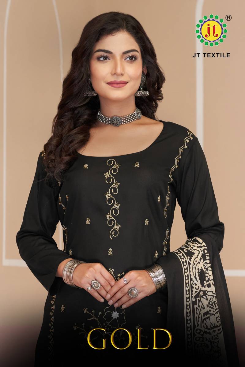 Jt Gold Rayon Embroidery Dress Material Collection