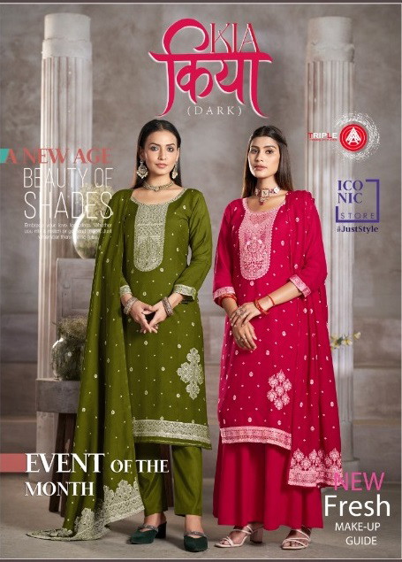Triple Aaa Kia Dark Maslin Jacquard Designer Dress Material Collection