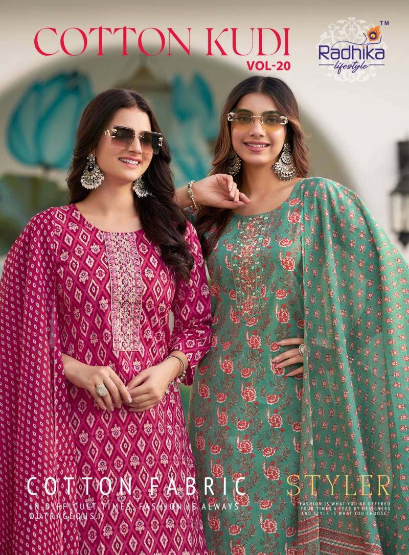 Radhika Cotton Kudi Vol 20 Soft Cotton Kurti Pant With Dupatta Collection