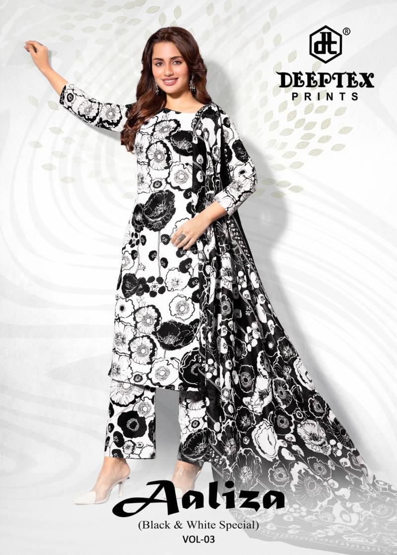 Deeptex Aaliza Black And White Vol 3 Cotton Dress Material Collection