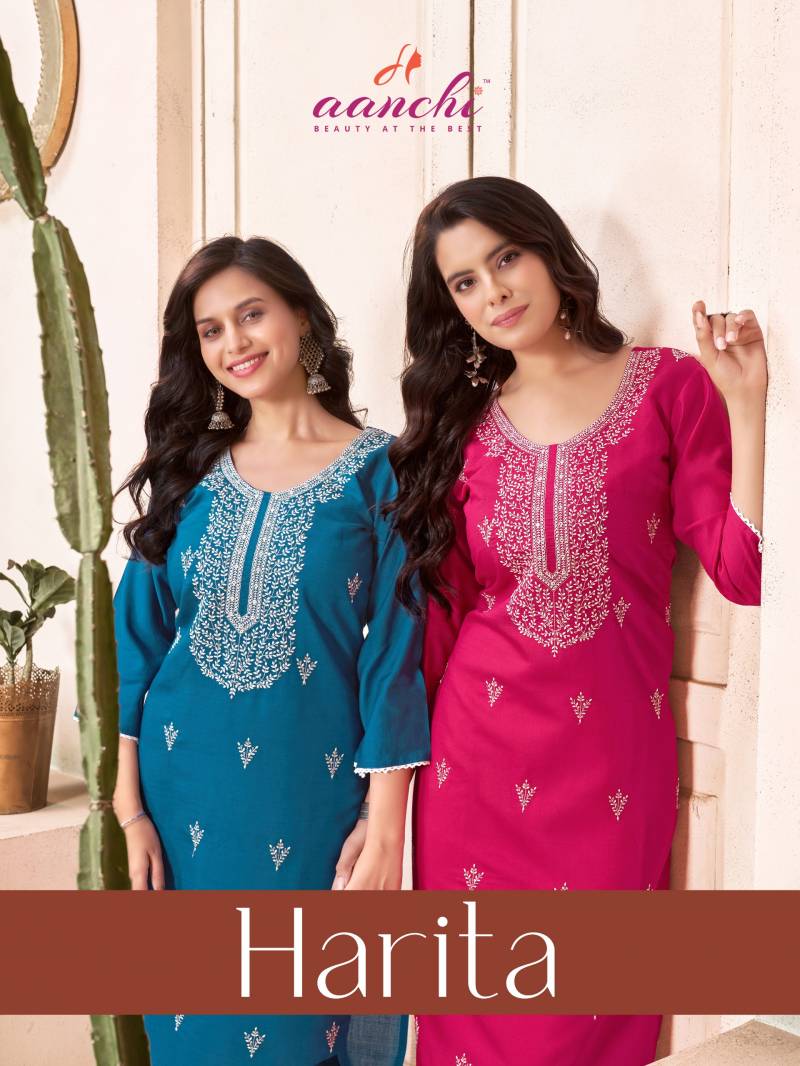Aanchi Harita Vatican Embroidered Kurti Collection