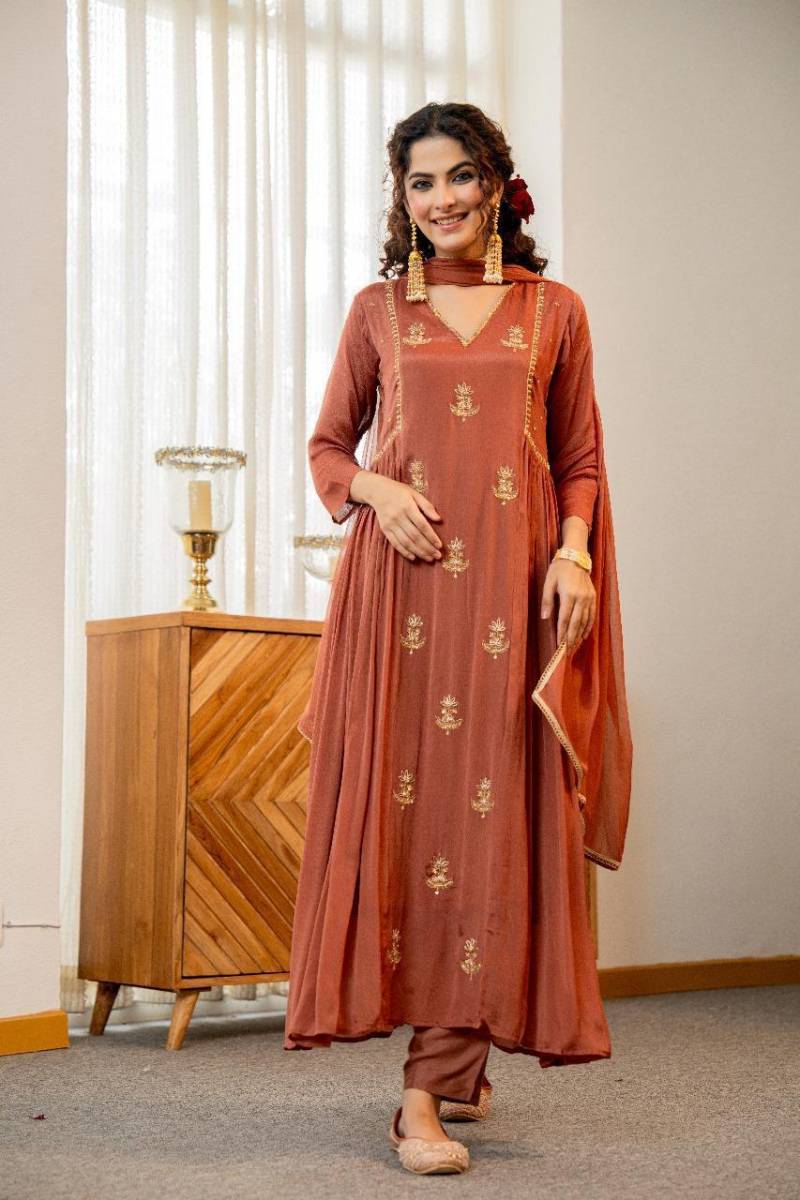 Naisha K 40 Chinon Designer Long Kurti Bottom With Dupatta