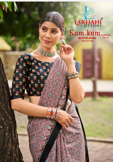 Lakhani Kum Kum Vol 2 Ajrakh Cotton Saree Collection