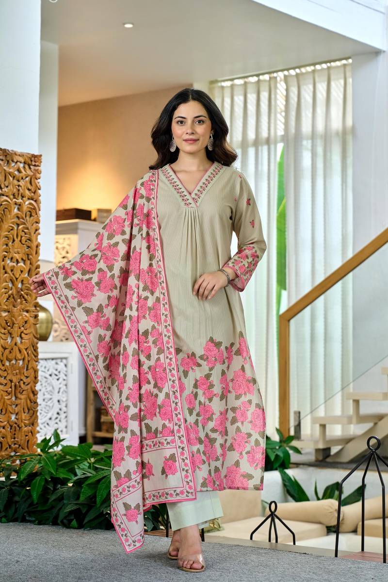 Naisha K 47 Cotton Printed Kurti Bottom With Dupatta Collection