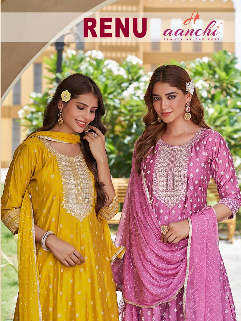 Aanchi Renu Silk Anarkali Kurti Bottom With Dupatta Collection