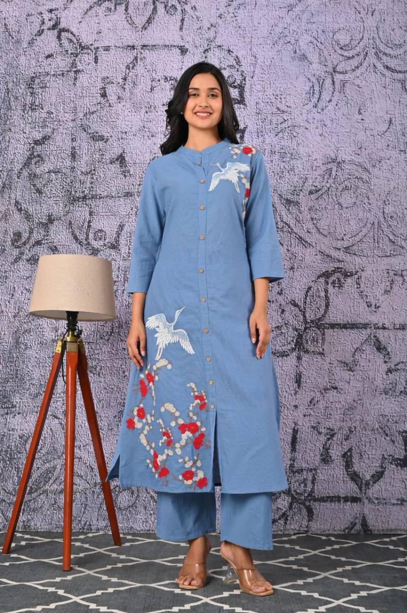 Naisha K 73 Embroidered Khadi Cotton Kurti With Bottom Collection