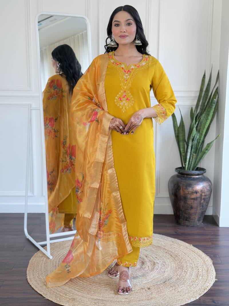 Tapashvi Mustard 01 Silk Designer Kurti Bottom With Dupatta