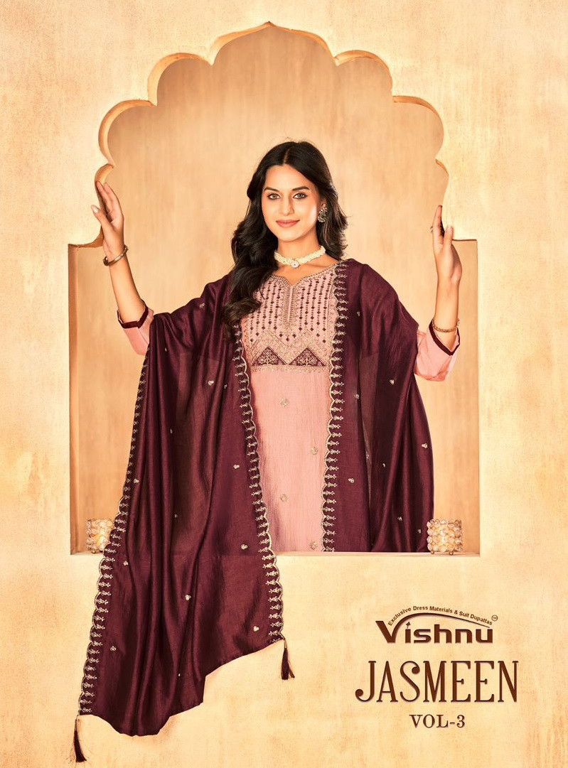 Vishnu Jasmeen Vol 3 Vichitra Silk Designer Dress Material