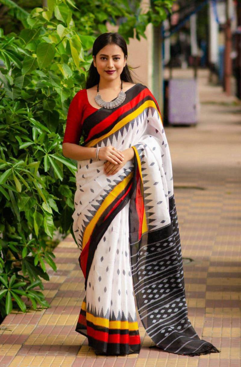 Scmd Anokhi B Linen Ikkat Printed Cotton Sarees Collection