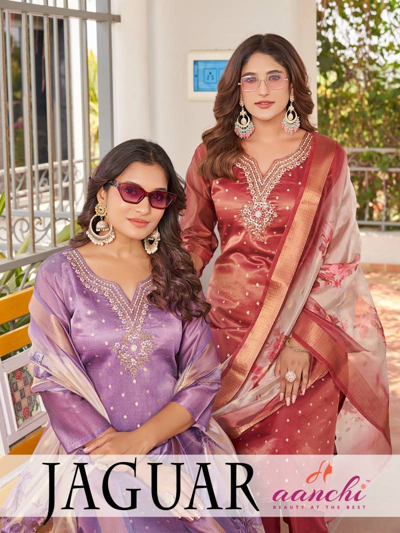 Aanchi Jaguar Shimmer Jacquard Kurti Bottom With Dupatta