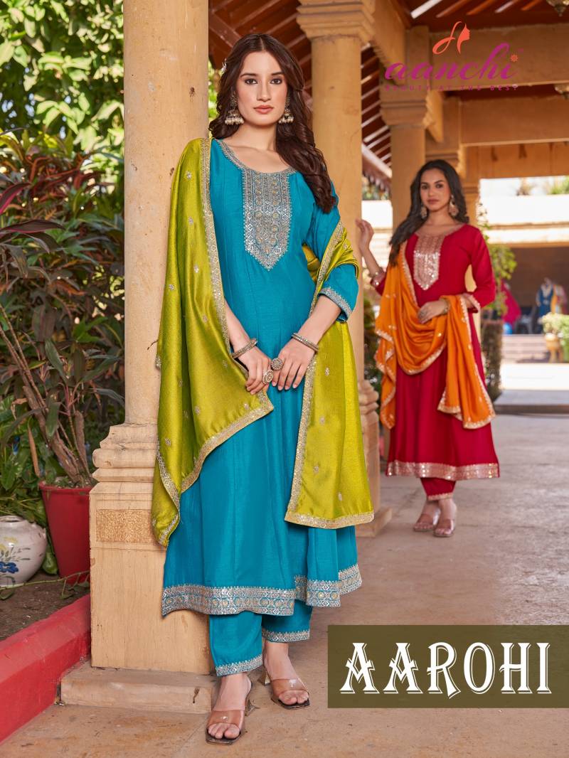 Aanchi Aarohi Vichitra Silk Designer Kurti Bottom With Dupatta Collection