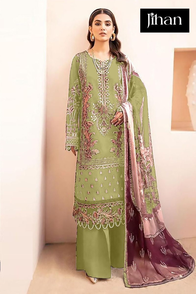 Jihan Chevron 3374 H To J Pakistani Salwar Suits Chiffon Dupatta