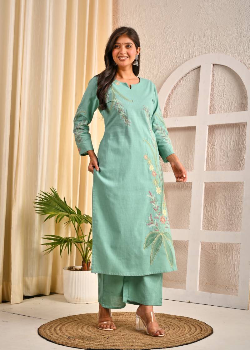 Naisha K 101 Soft Cotton Embroidered Kurti With Bottom Collection