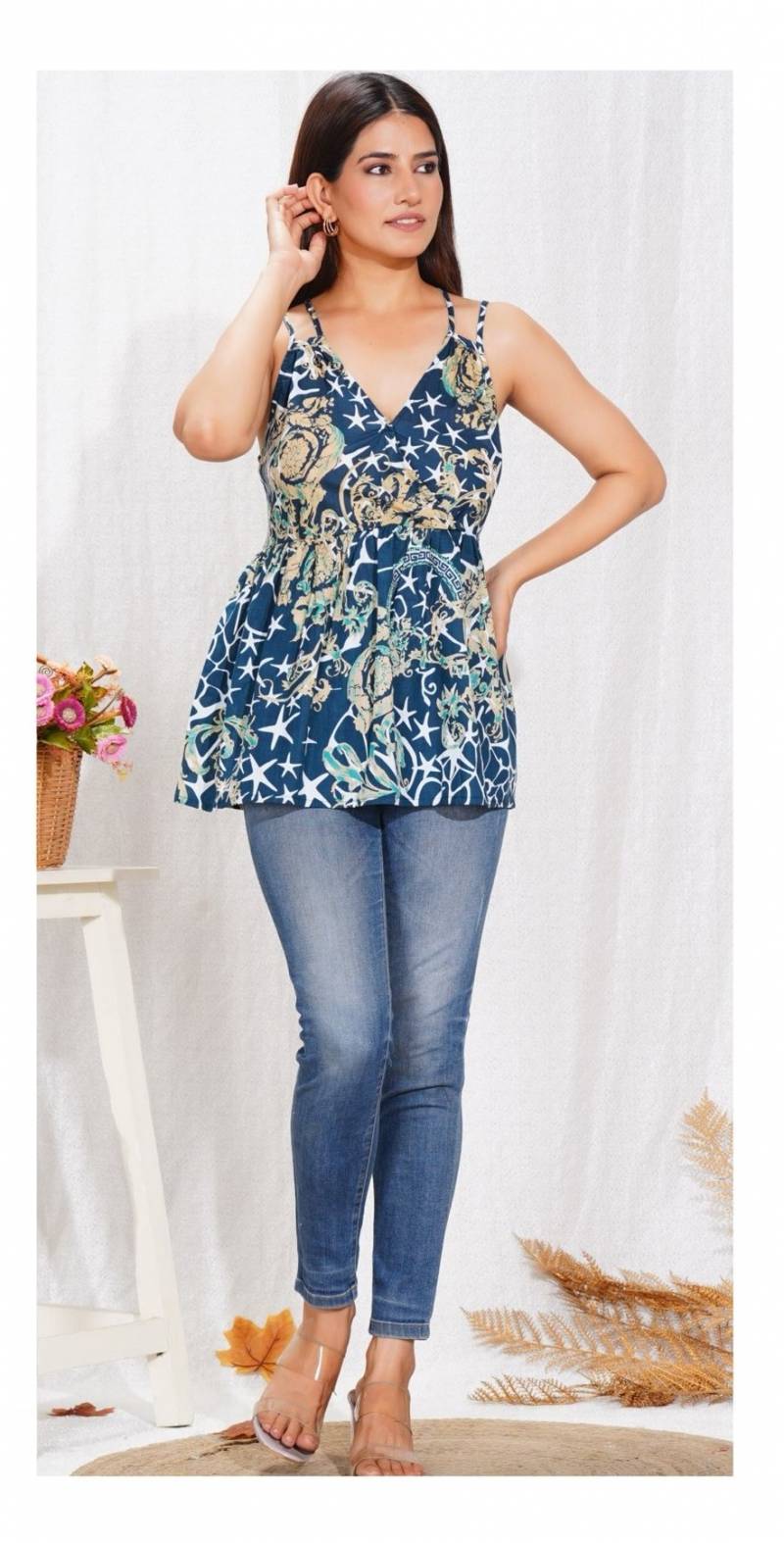 Nityaa F 01 Cotton V Neck Stylish Spaghetti Tops Collection