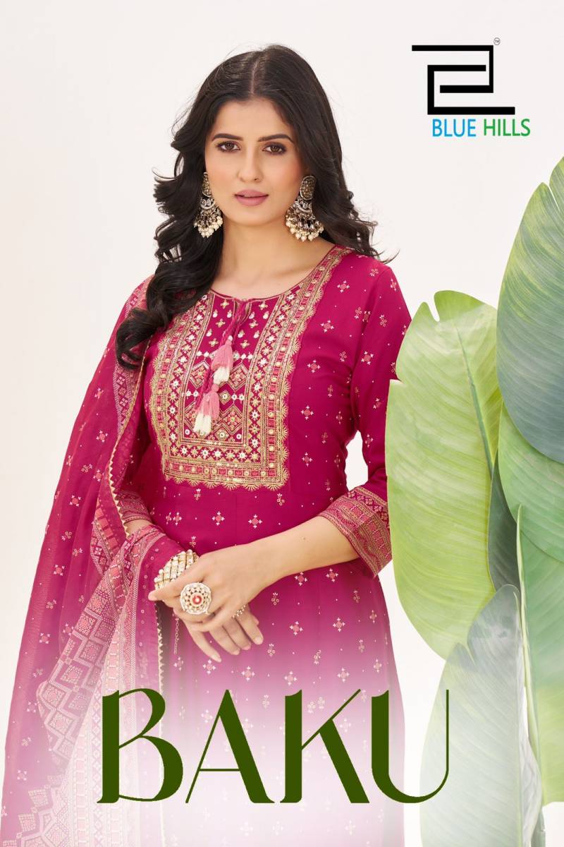 Blue Hills Baku Embroidered Anarkali Kurti Bottom With Dupatta Collection