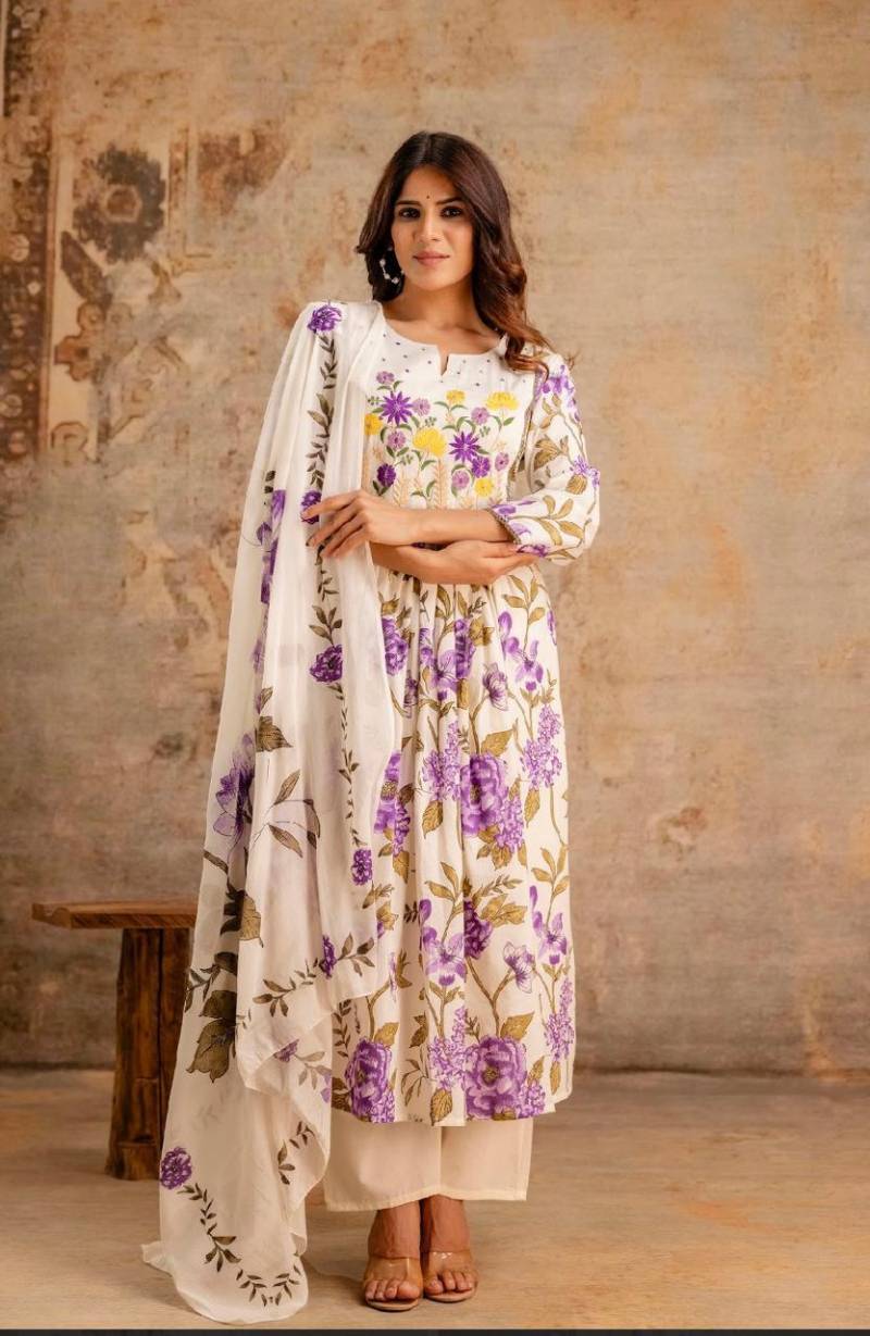 Nityaa F 09 Cotton Flower Printed Kurti Bottom With Dupatta Collection