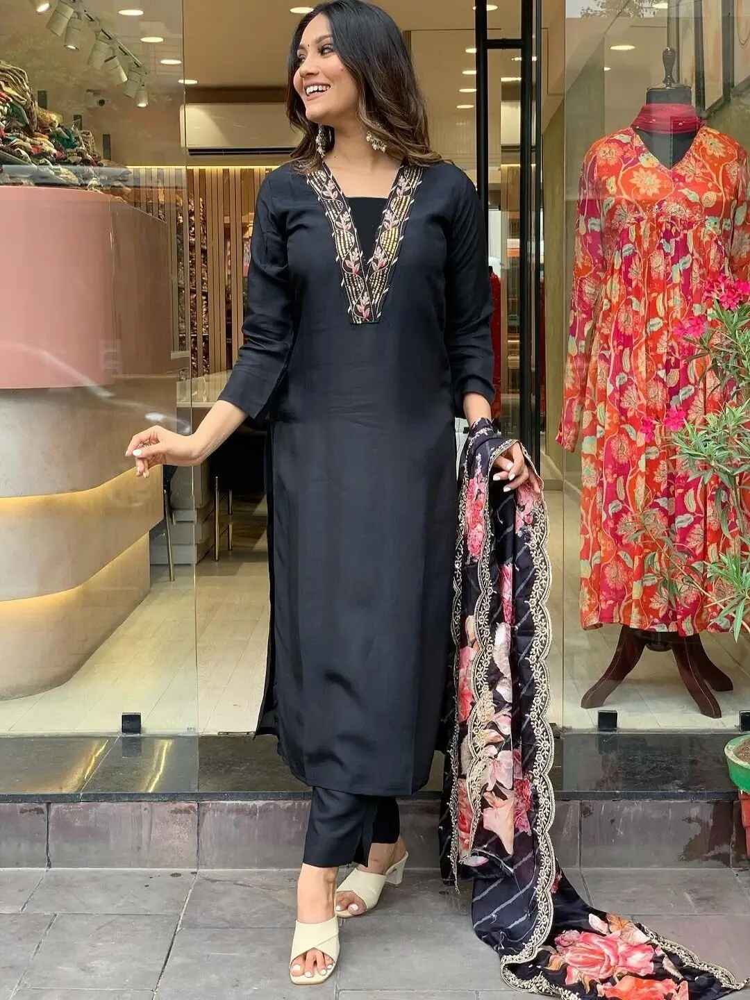 Vlakhani 1 Designer Black Embroidery Kurti Bottom With Dupatta Collection