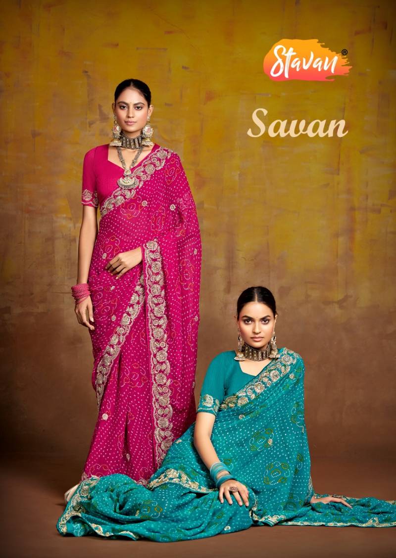 Stavan Savan Georgette Embroidery Designer Saree Collection