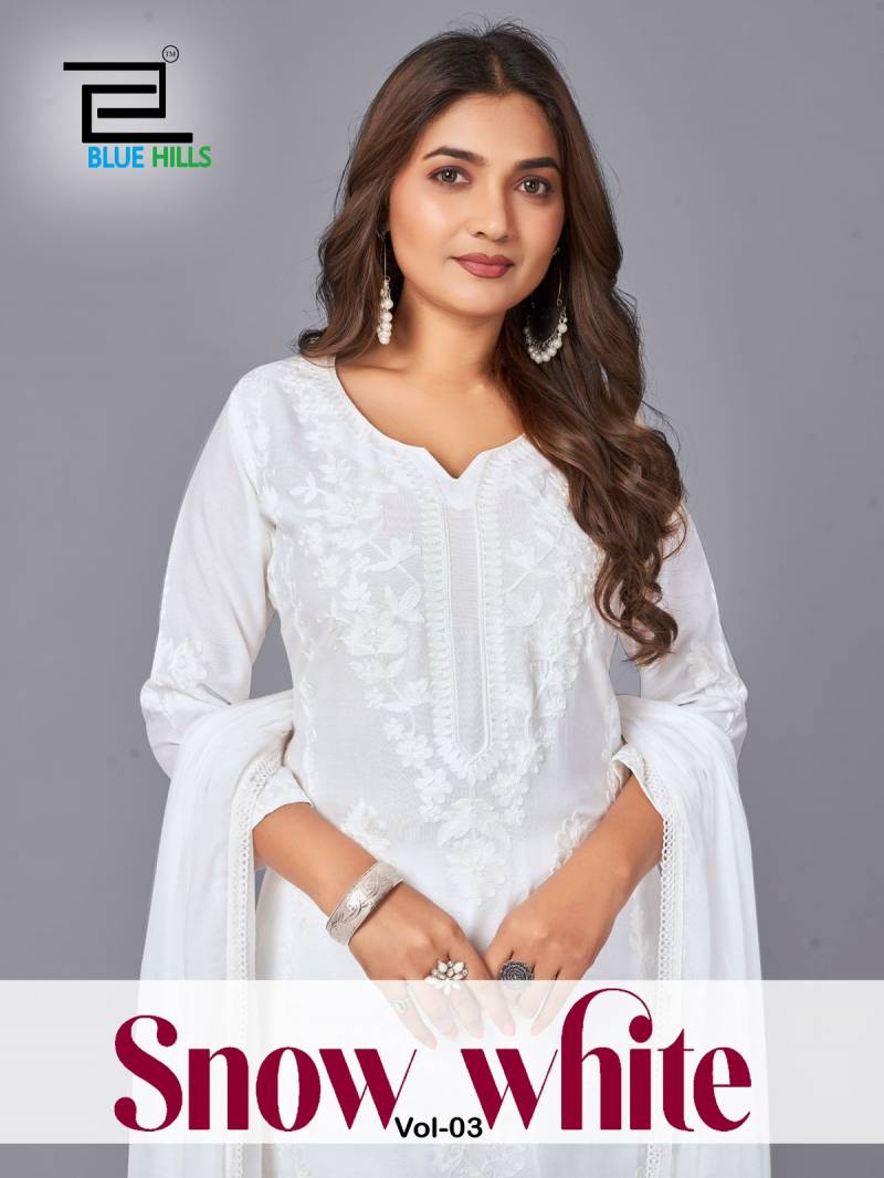 Blue Hills Snow White Vol 3 White Kurti Bottom With Dupatta